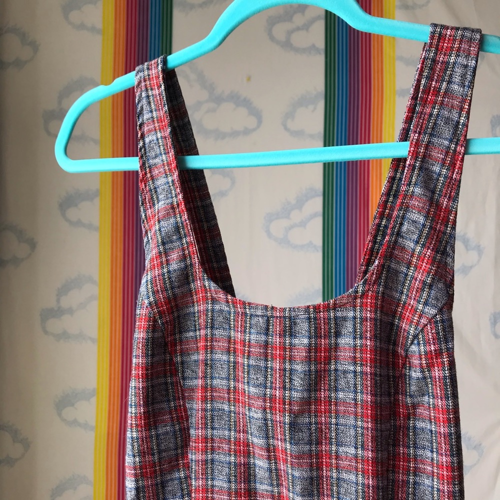 Y2K red black plaid pleated skater dress trendy - Picture 5 of 9